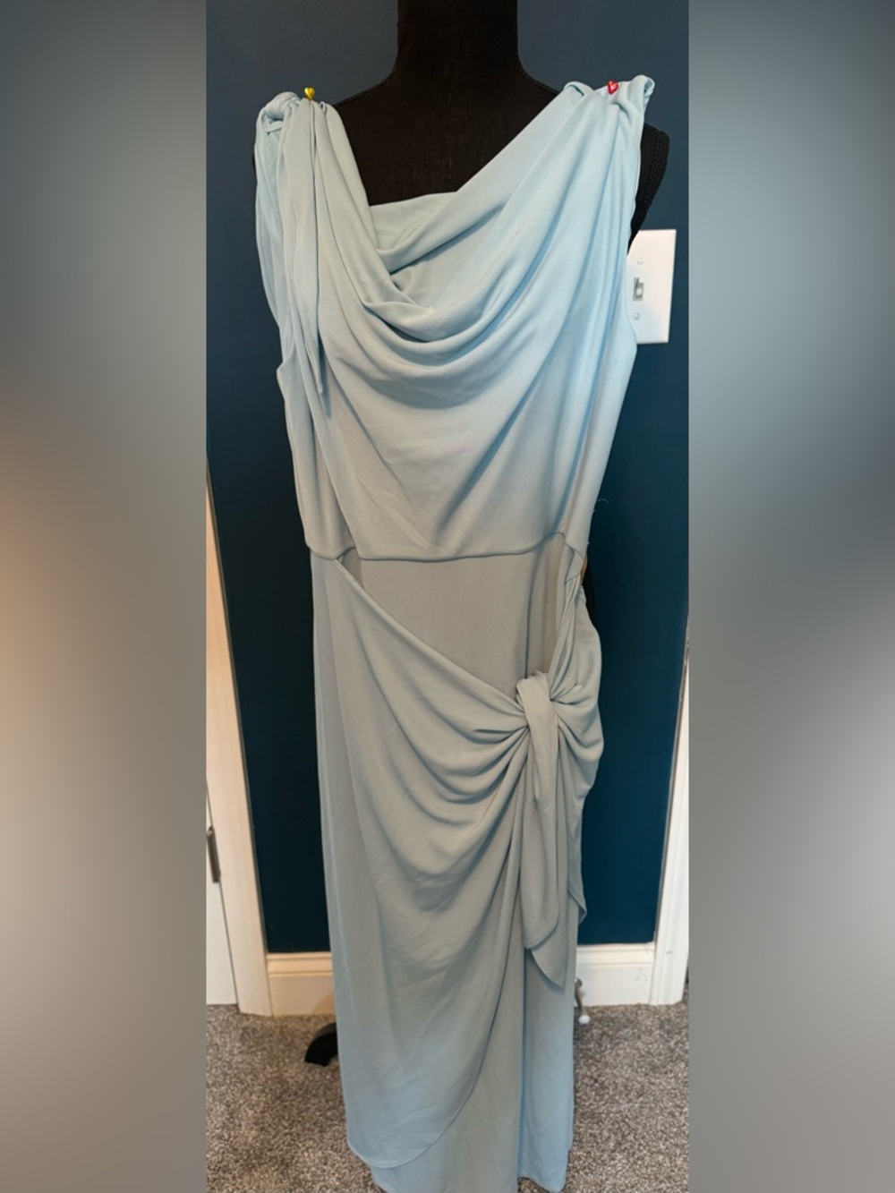 cinq a sept Draped light blue Asymmetrical Knot Dress